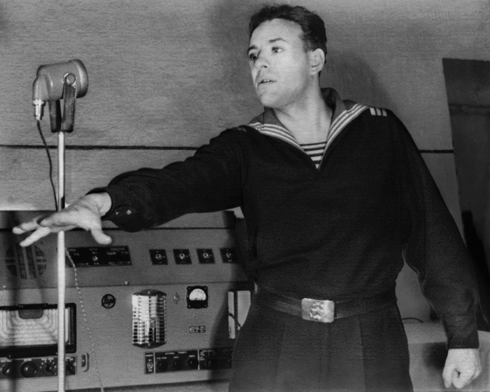 Petr Shelokhonov making a radio performance during Naval Service 1949-1954